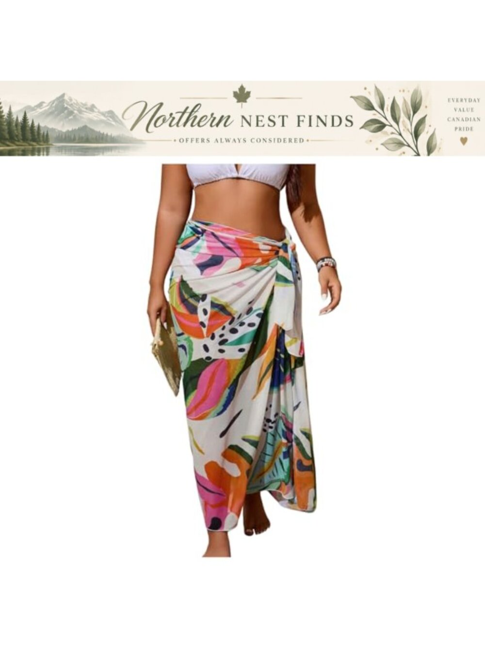 RoseSeek Plus Size Tropical Sheer Mesh Knot Side Maxi Cover Up Sarong